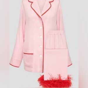 Sleeper Pink Pajama Set with Red Piping and Feather Trim